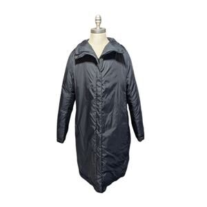 Eileen Fisher Black Quilted Long Puffer Coat Womens Size L Minimalist